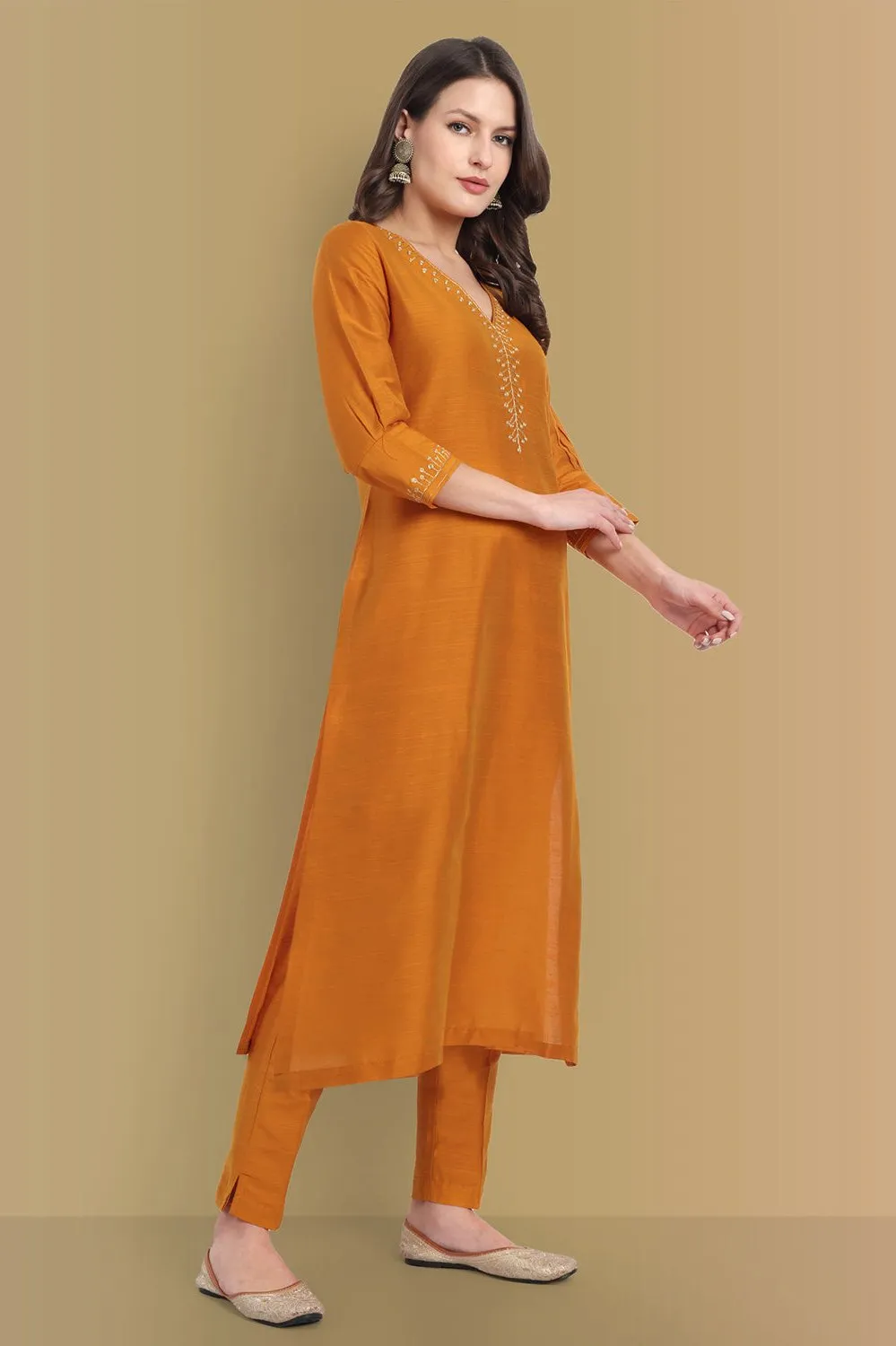 Mustard Color Kurta with Penny Embroidery Set - Perfect Blend of Comfort and Style