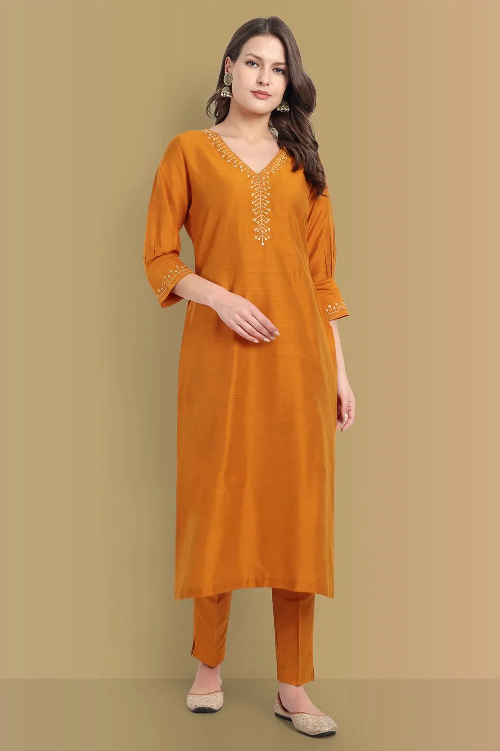 Mustard Color Kurta with Penny Embroidery Set - Perfect Blend of Comfort and Style