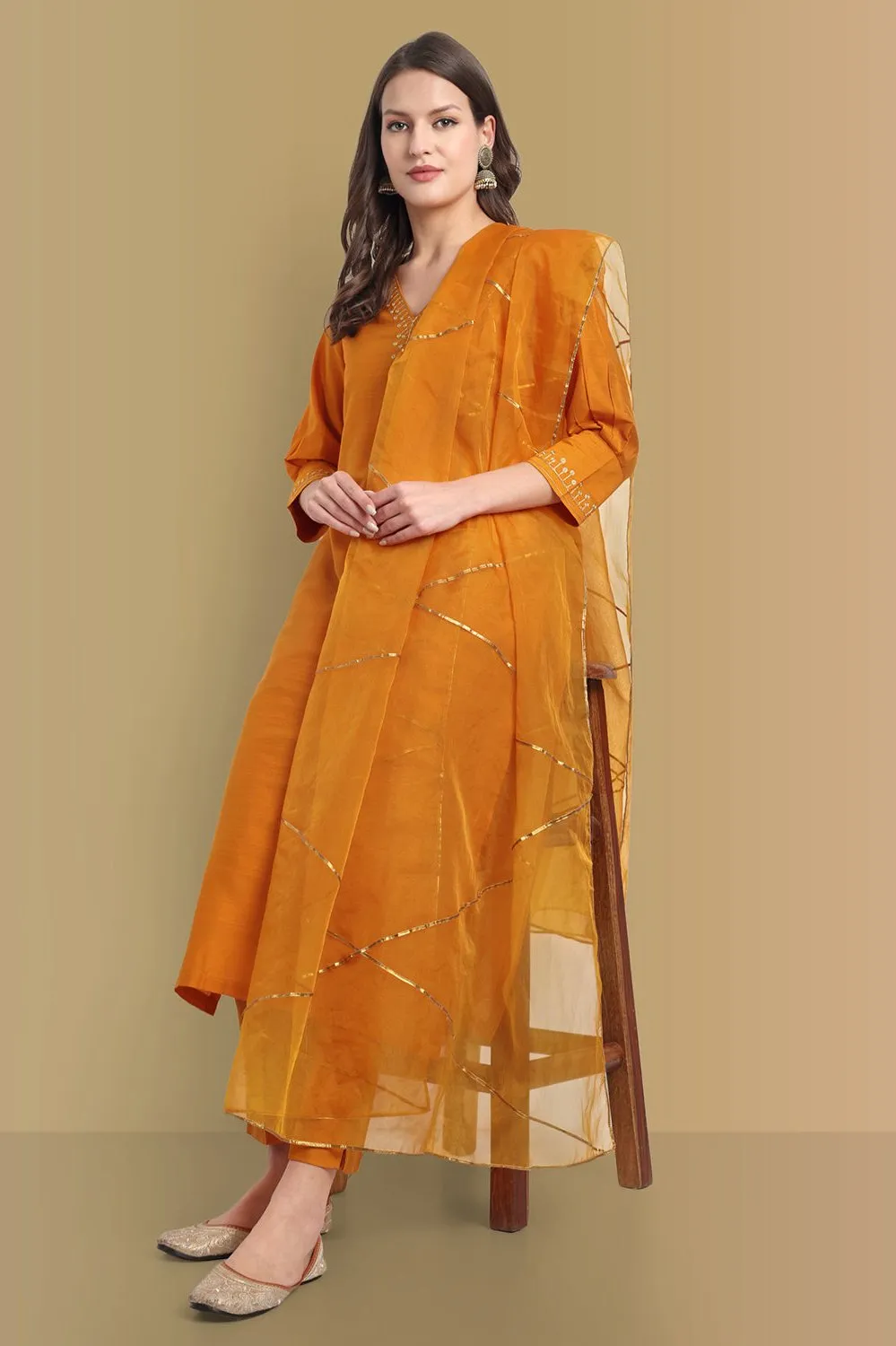 Mustard Color Kurta with Penny Embroidery Set - Perfect Blend of Comfort and Style