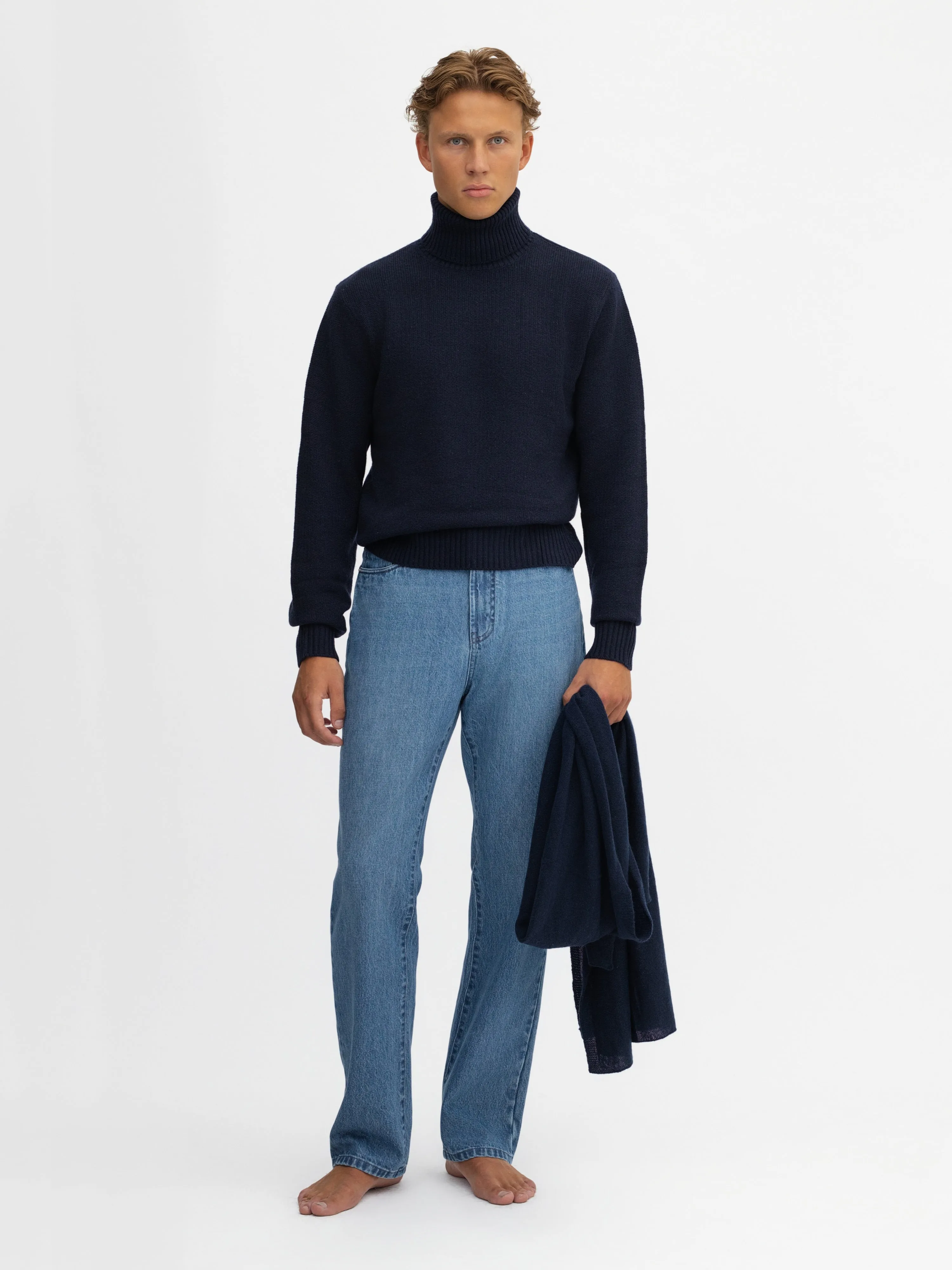 Navy Merino Wool Cashmere Turtleneck