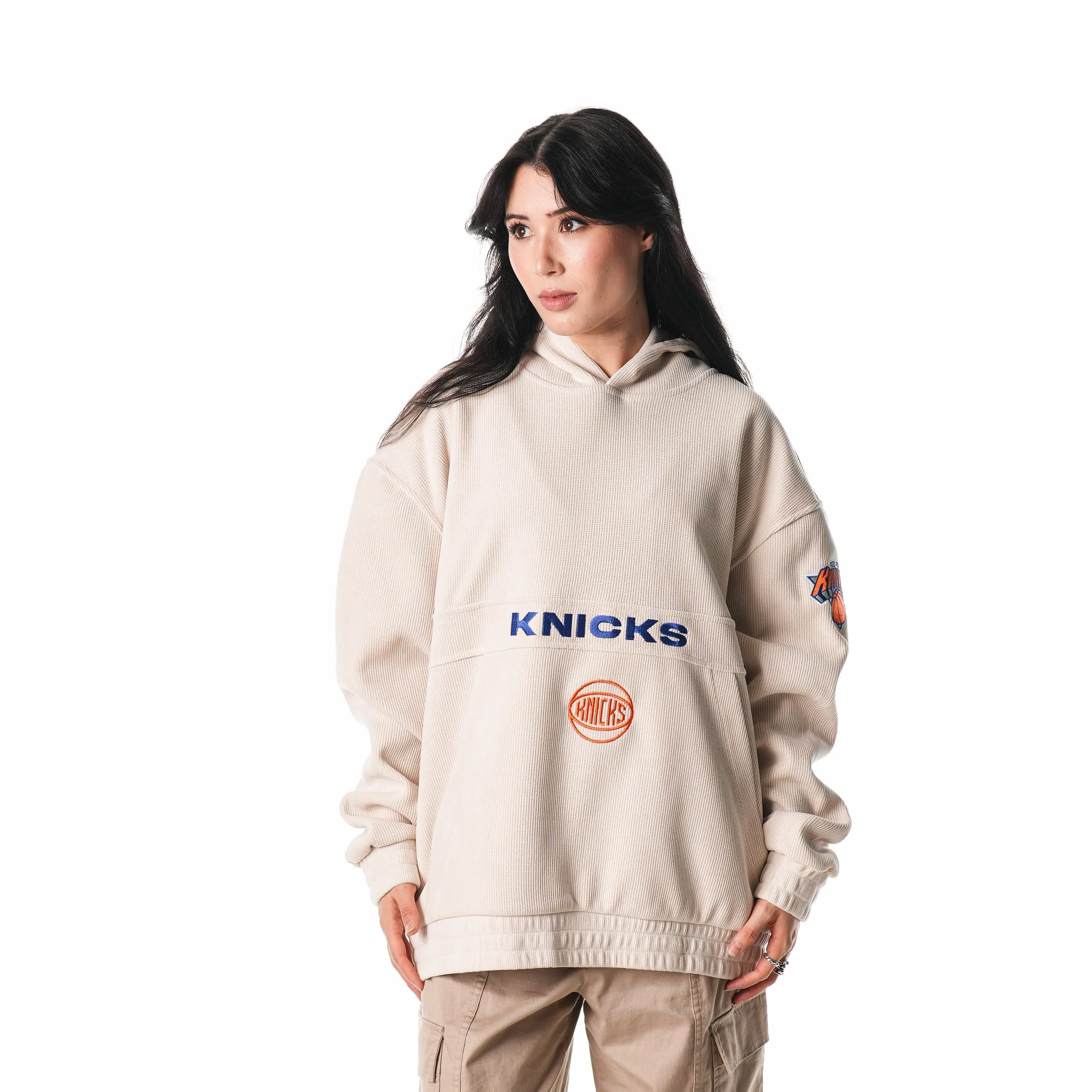 NY KNICKS UNISEX CORDUROY HOODIE - CREAM