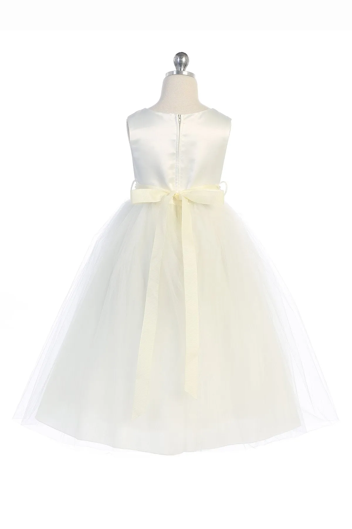 Pearl Rhinestone Satin & Tulle Girls Dress