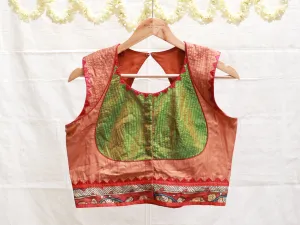 Persian Orange and Asparagus green Kalamkari blouse