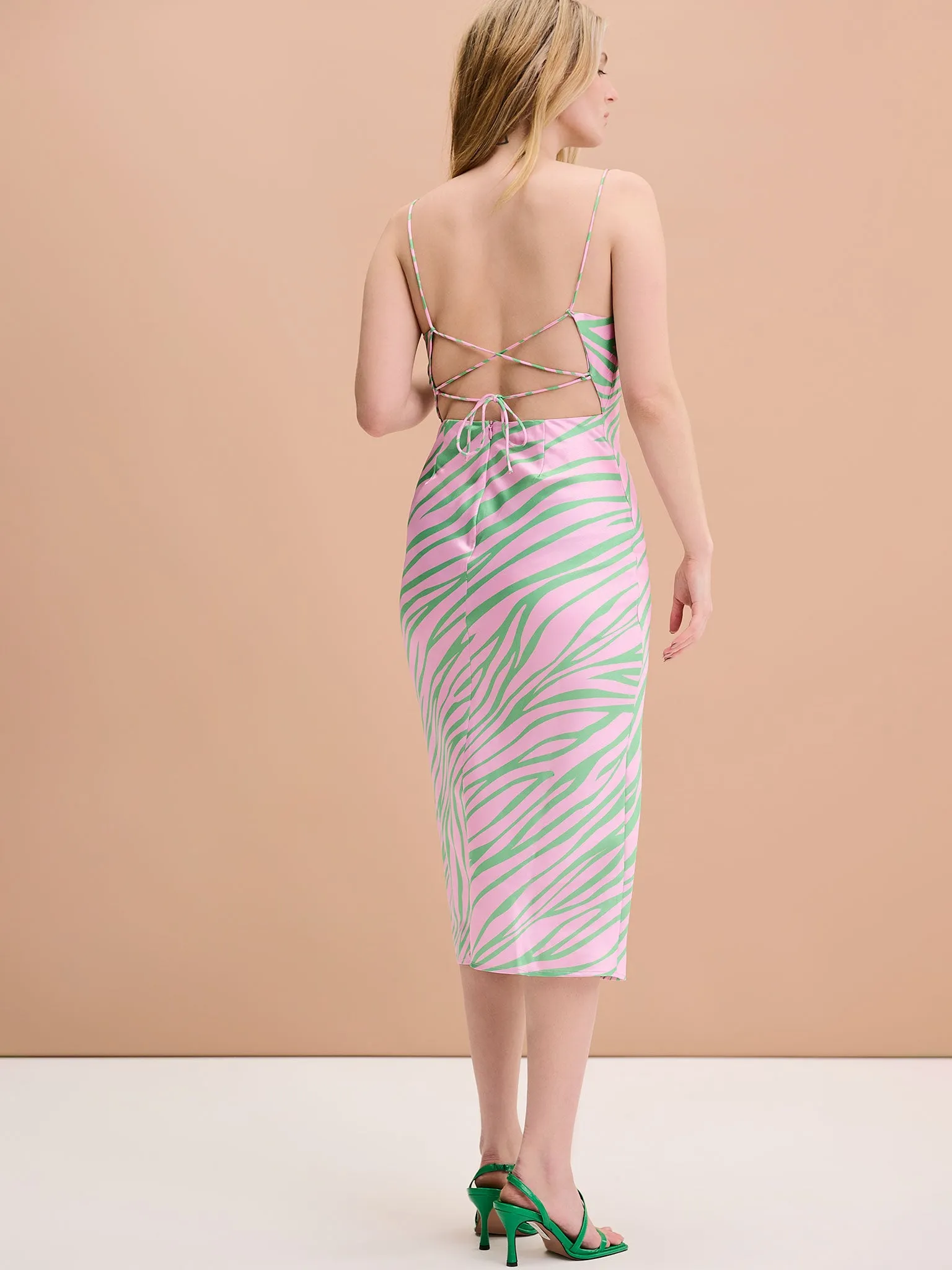 Riviera Midi Dress in Pink & Green Zebra