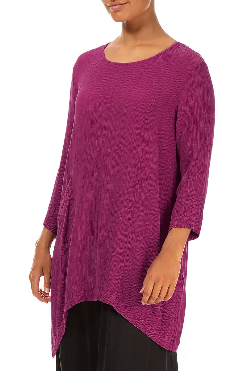 Side Pocket Crinkled Magenta Silk Viscose Tunic