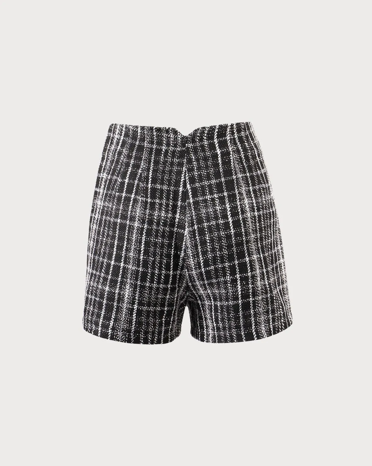 The Black Tweed Plaid Single Button Shorts