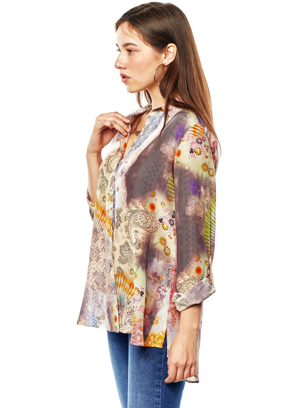 Tianello "Cecilia" Print Washable Silk "Loving" Blouse