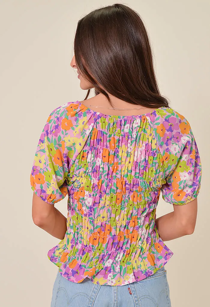 V-Neck Smocked Top-Fresh Garden