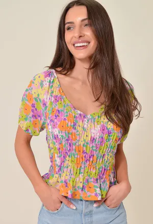 V-Neck Smocked Top-Fresh Garden