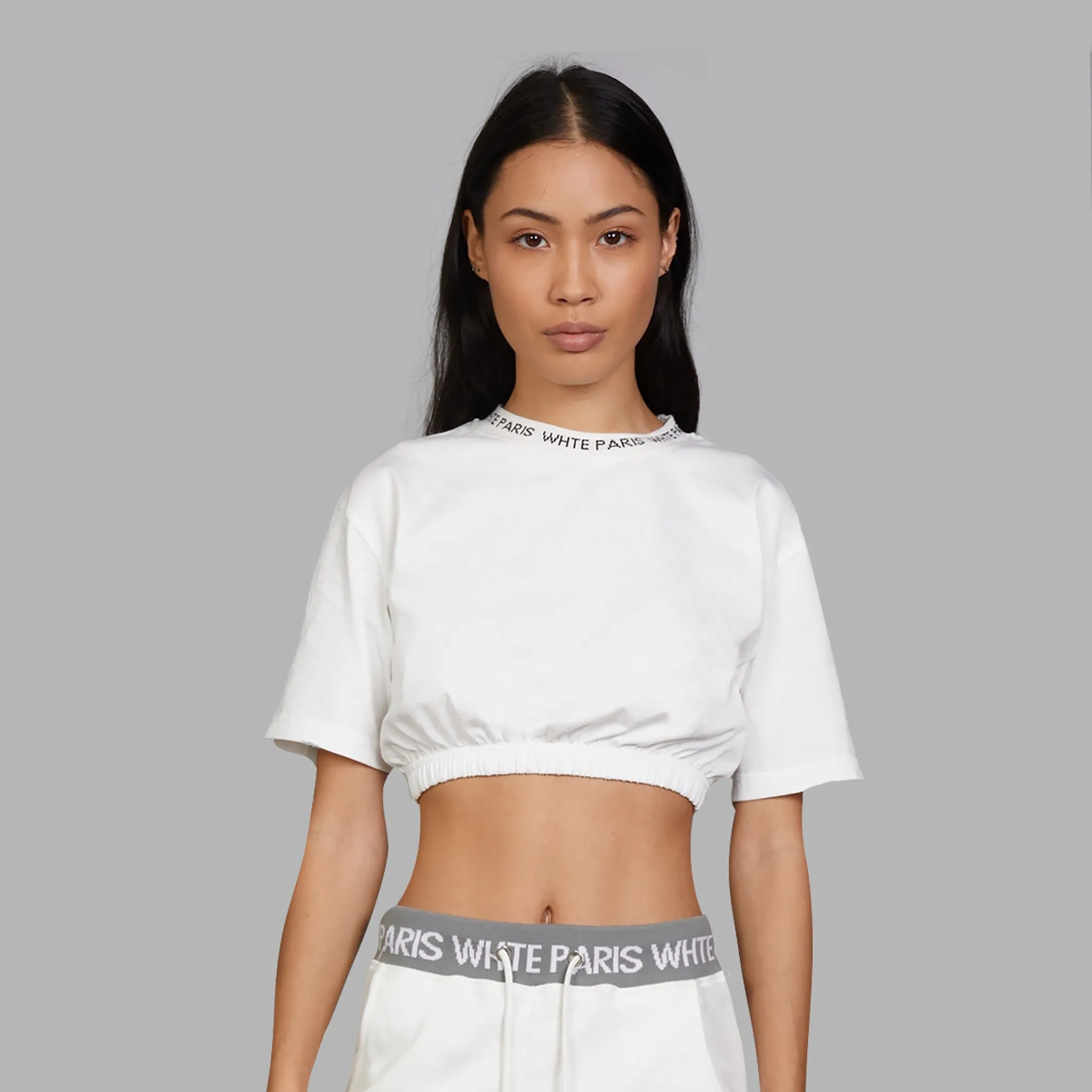 Whte Neck Crop Tee