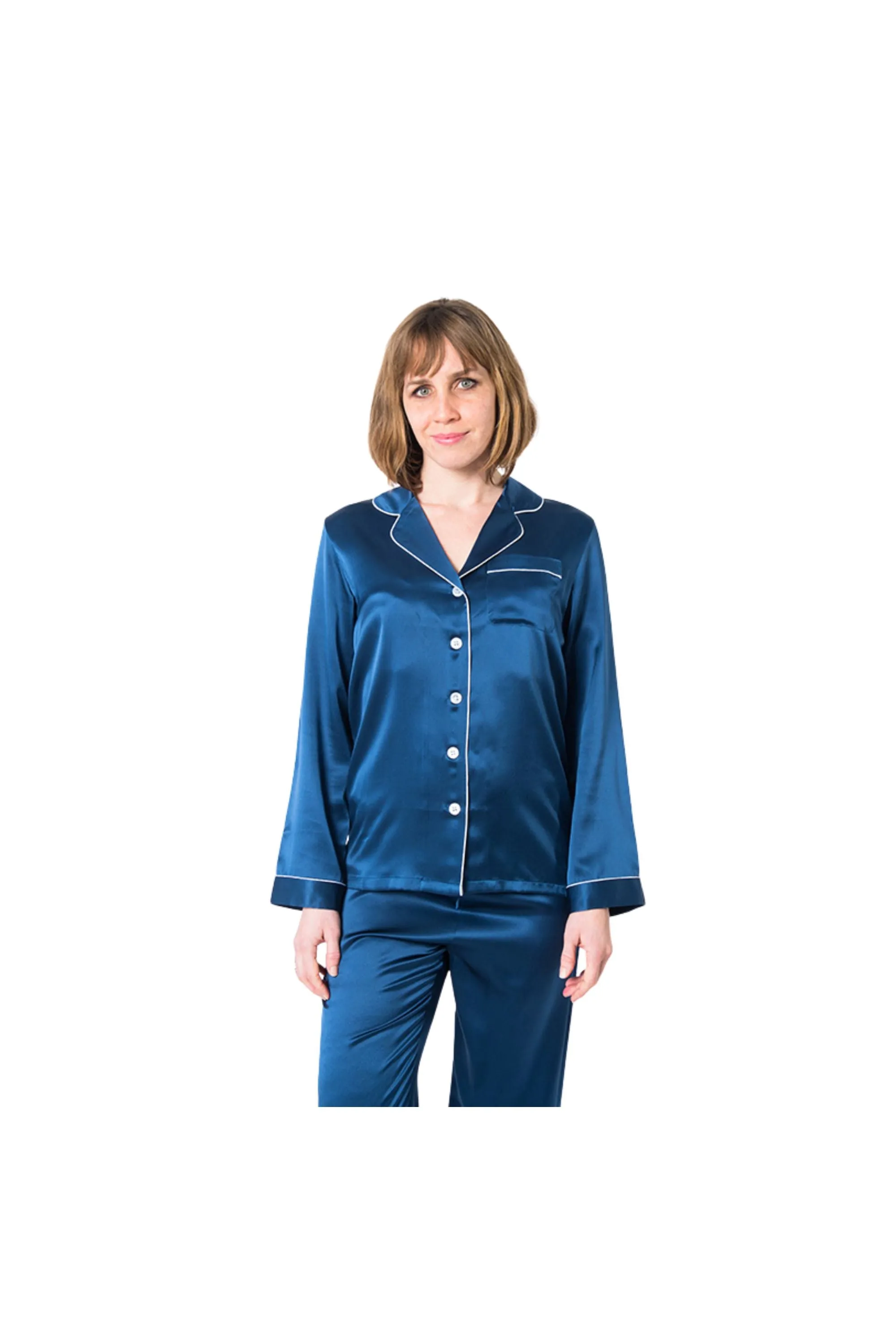 Women's Navy Blue Mulberry Silk Pajama Set