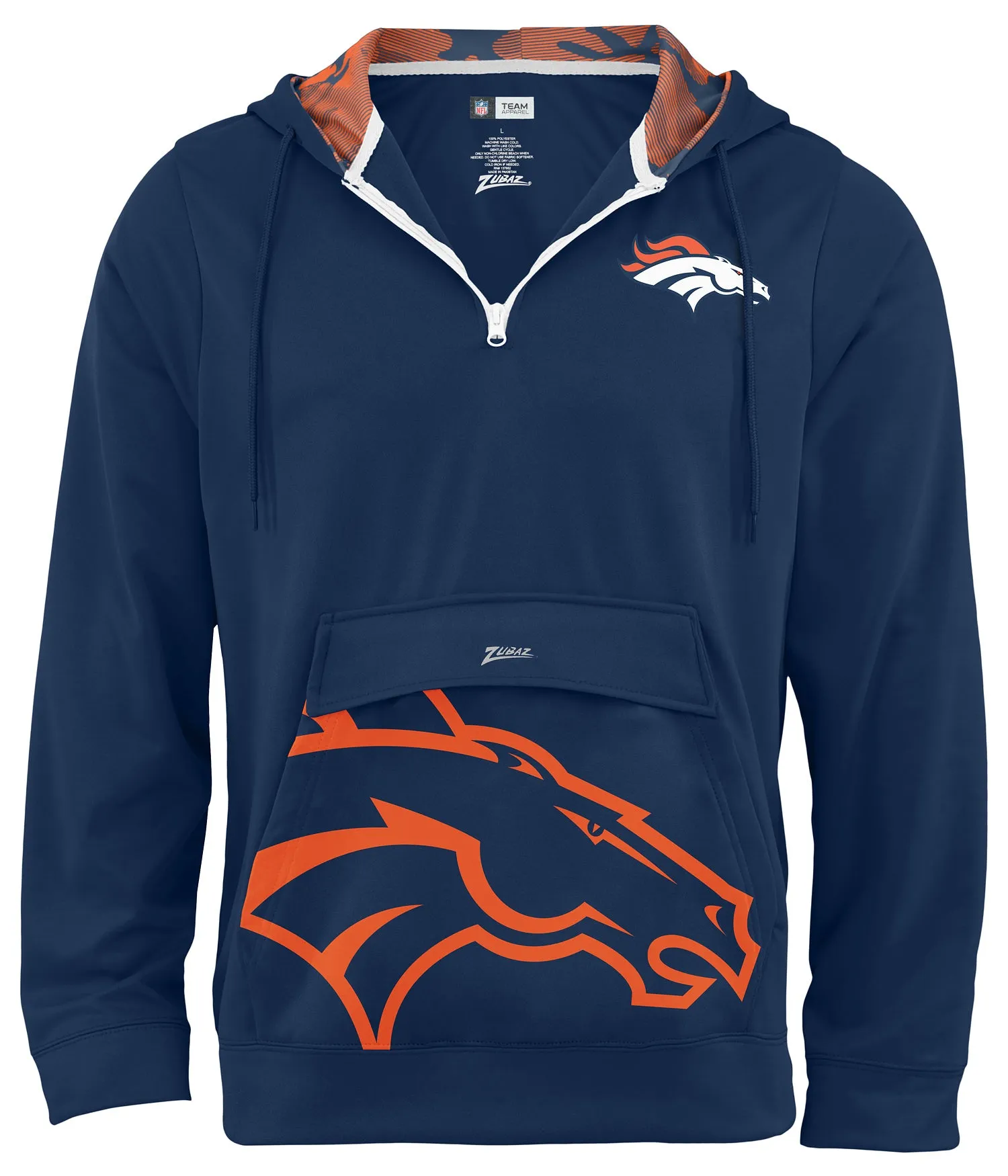 Zubaz NFL Men's 1/4 Zip Big Pocket Team Logo Hoodie Denver Broncos