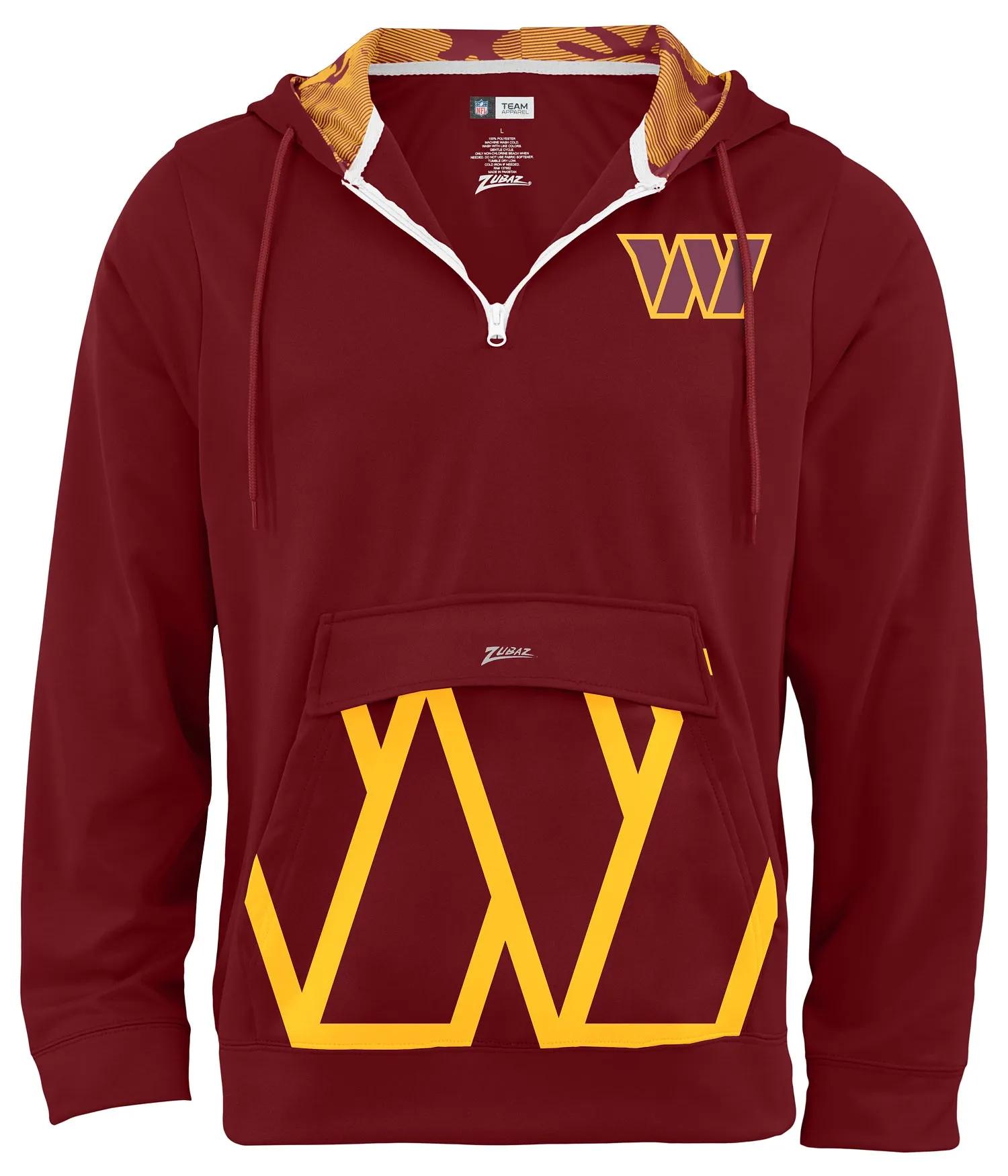 Mens Washington Commanders NFL Team Logo Hoodie with Big Pocket and 1/4 Zip Features